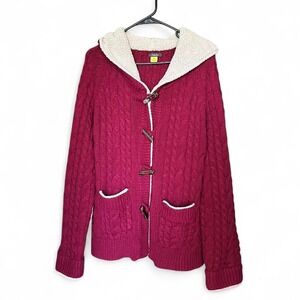 Cabela's Women's Red Sherpa-lined Hooded Toggle Cable Knit Cozy Cardigan. XL